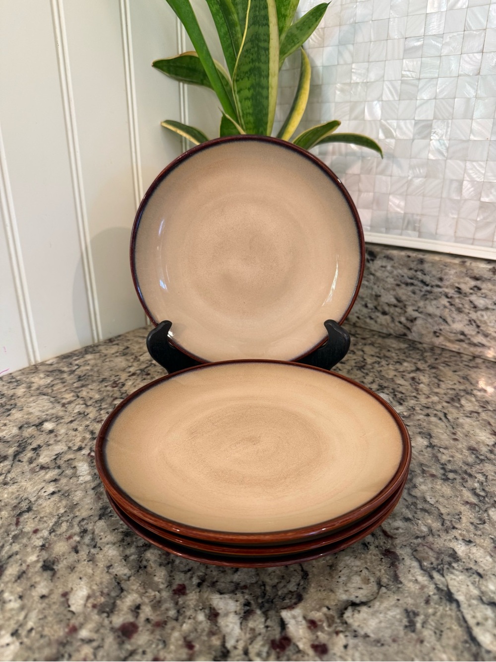 Vtg Sango Nova Brown  8” Salad Luncheon Plates Set of 4
